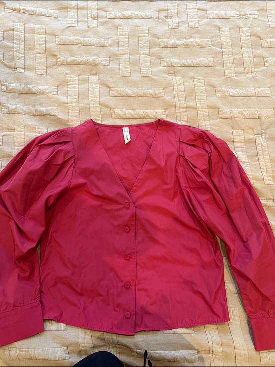 Mango Tops - Mango Women's Button-Down Puff Sleeve Top - Fuchsia